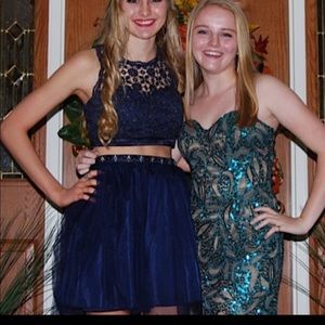 Two piece laced homecoming dress